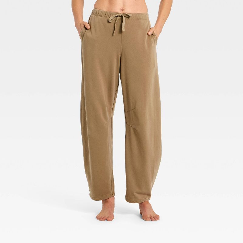 Women's French Terry Barrel Leg Lounge Pants - Auden™ Brown S
