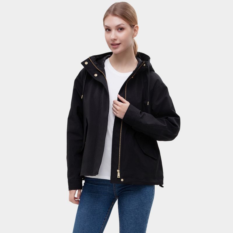 Rokka&Rolla Women's Full Zip Jacket Hooded Windbreaker-Black, size Large