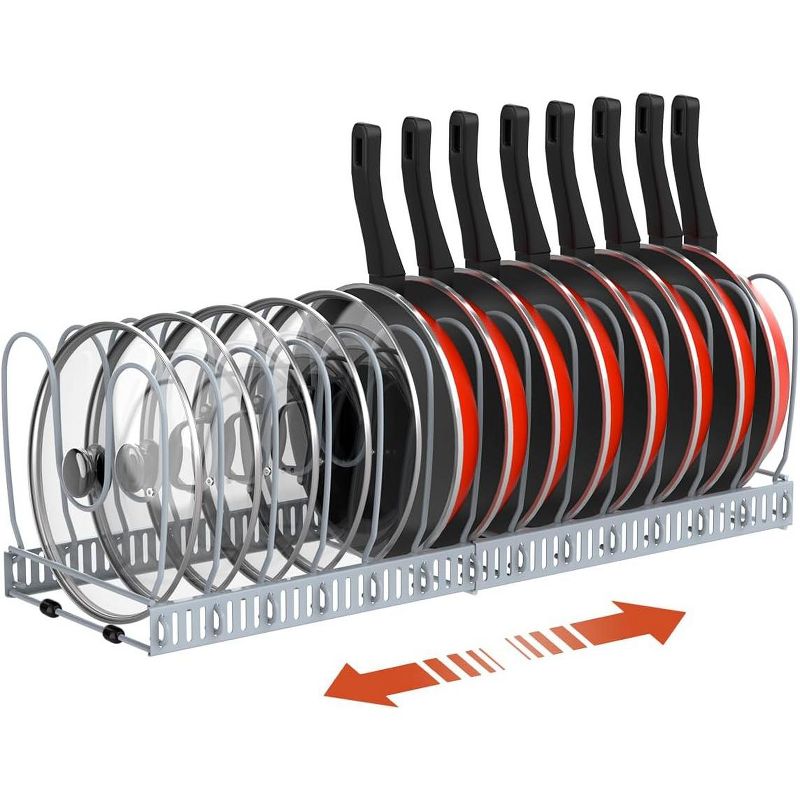 Cabinet Pot and Pan Storage Rack with 14 Adjustable Dividers, Kitchen Cabinet Pot Rack Storage Rack, White Grey-14 Dividers 7.08*23.2*7.08