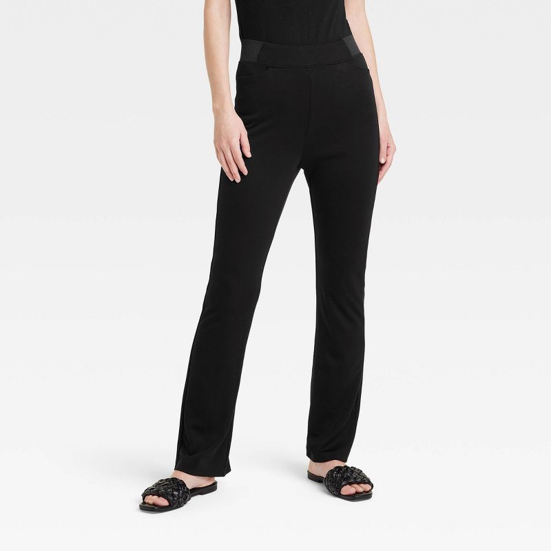 Women's High Waisted Ponte Flare Leggings with Pockets - A New Day™ Black S: Midweight Fabric