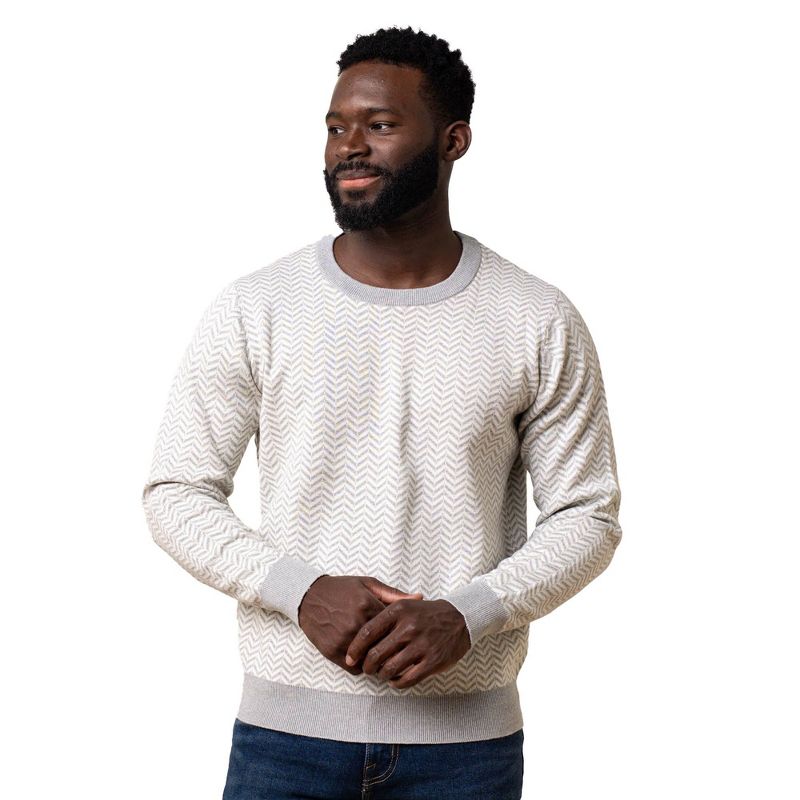 Hope & Henry Men's Organic Crew Neck Intarsia Sweater, Light Gray Herringbone, Large