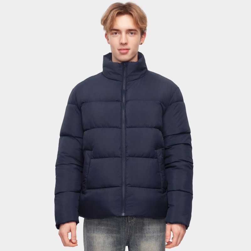 Rokka&Rolla Men's Solid Puffer Coat Stand Up Collar Jacket-Navy, size Medium