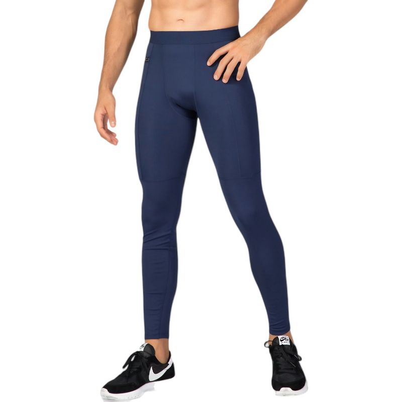 Anna-Kaci Active Men's Full Length Active Compression Leggings with Supportive Panel Stitching and Wide Waistband - Large, Navy