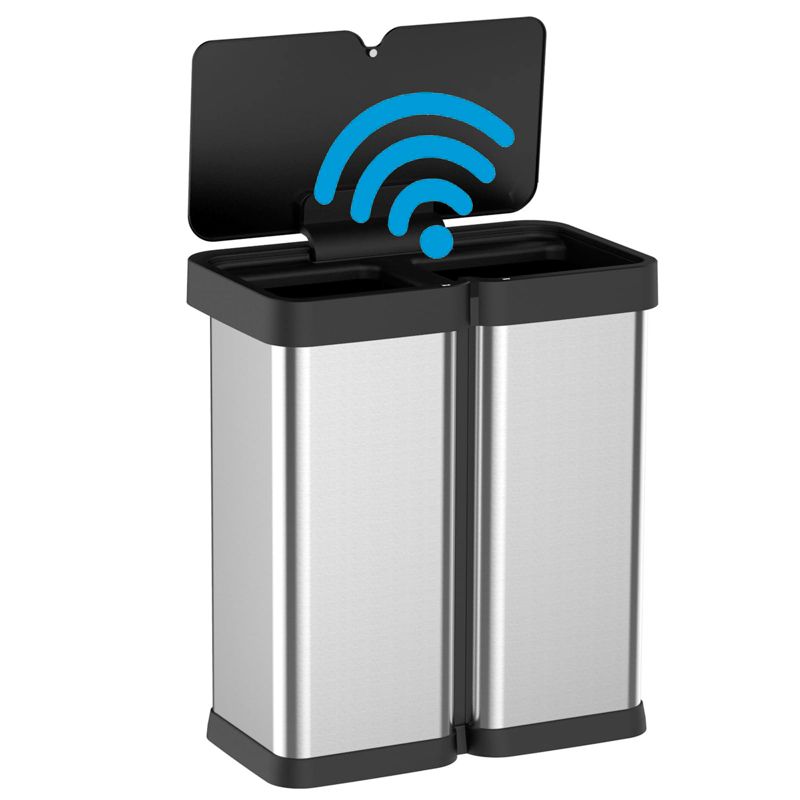 GOCAPTAIN 15.8 Gallon Stainless Steel Dual Compartment Sensor Trash Can, Automatic Motion Sensor Recycling Bin with Separated Waste Baskets, Black