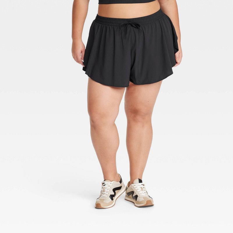 Women's Woven High-Rise Flutter Shorts 2.5" - All In Motion Black XXL: Moisture Wicking, Quick Dry, Built-in Shorts