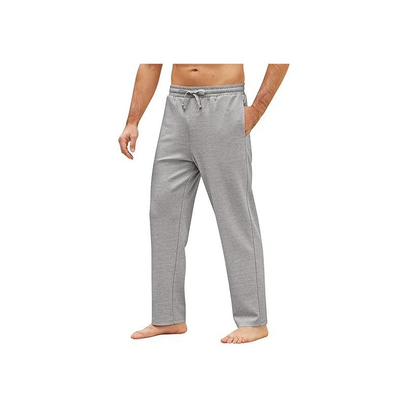 COOFANDY Men's Yoga Pants Casual Elastic Waist Drawstring Jogger Sweatpants Open Bottom Lounge Pants Light Grey L