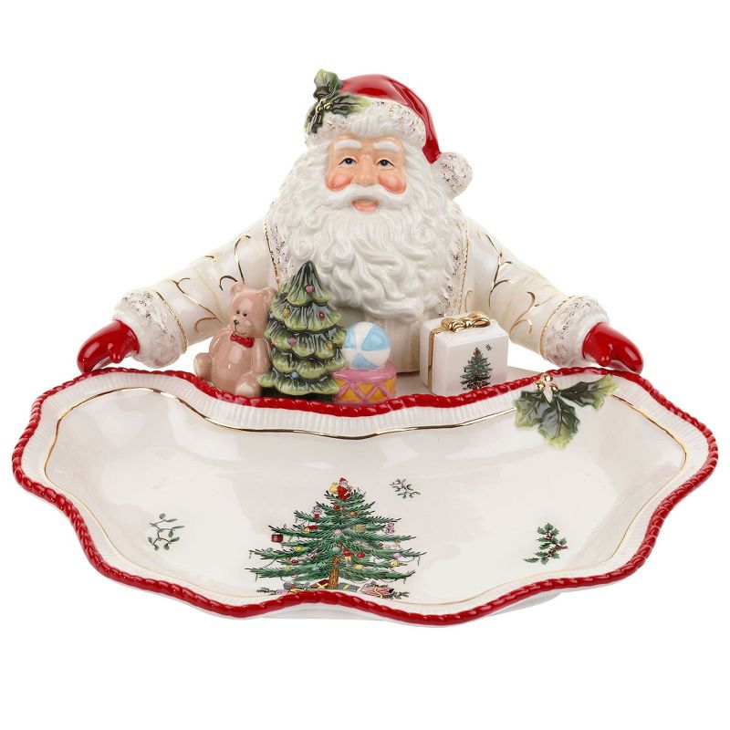 Spode Christmas Tree Gold Collection Figural Santa Dish, 12.25-Inch Holiday Décor Candy Bowl - Fine Earthenware with 22-Karat Gold Accents