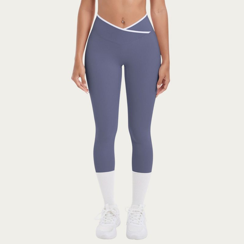 Anna-Kaci Active Women's High Waist Crossover Leggings with Contoured Fit and V-Shaped Waistband - Medium, Gray