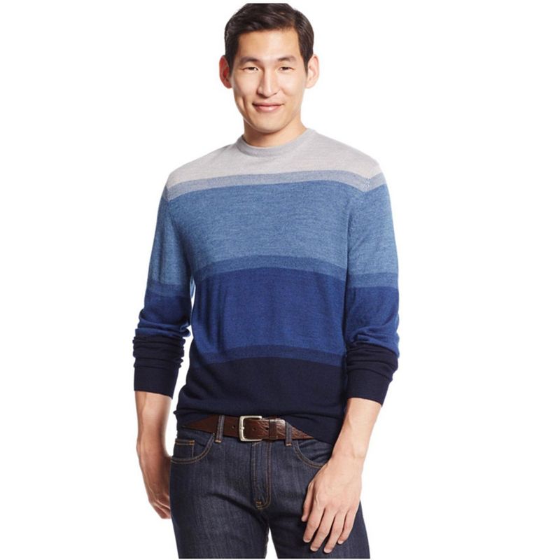 Club Room Mens Merino Wool Colorblock Pullover Sweater, navyblue, Big 2X