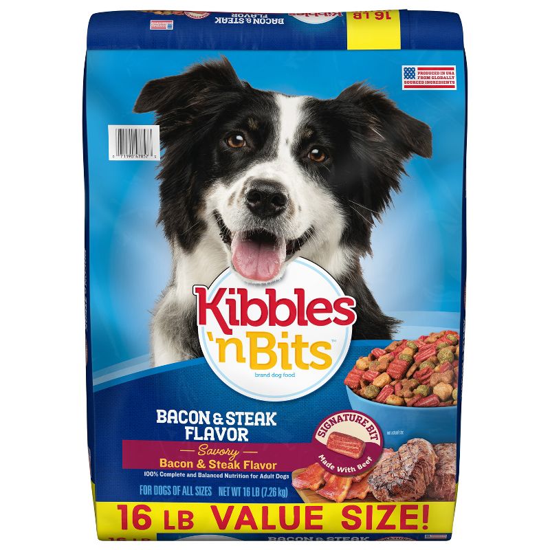 Kibbles 'n Bits Bacon & Steak Flavor Adult Complete & Balanced Dry Dog Food - 16 lbs