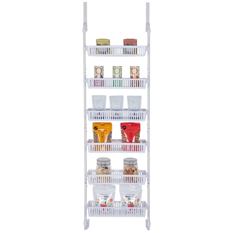 Smart Design Steel 6-Tier Over the Door Pantry Organizer - White: Back of Door Storage for Kitchen Cabinet Organization