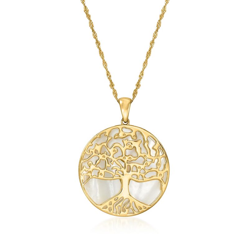 Ross-Simons Mother-Of-Pear Tree Of Life Pendant Necklace in 18kt Gold Over Sterling Size 18