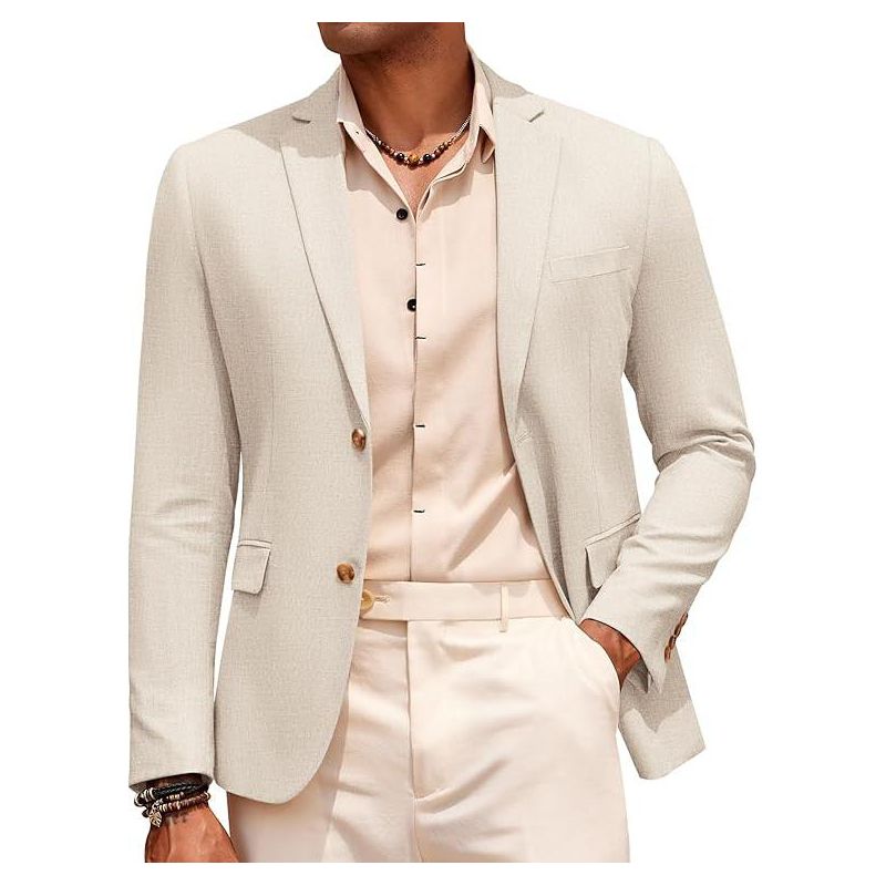 COOFANDY Mens Casual Cotton Linen Blazer Lightweight Linen Sport Coat Two Button Suit Jacket Light Khaki L