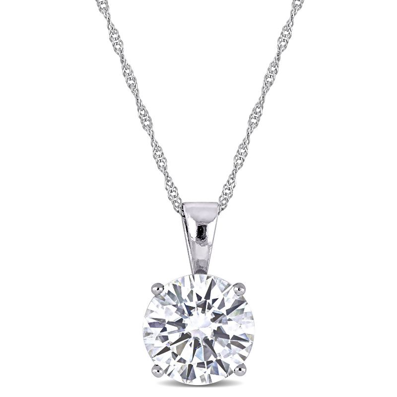 EVERLY JEWELRY | 14K White Gold 2 CT DEW Created Moissanite-White Solitaire Pendant With Chain