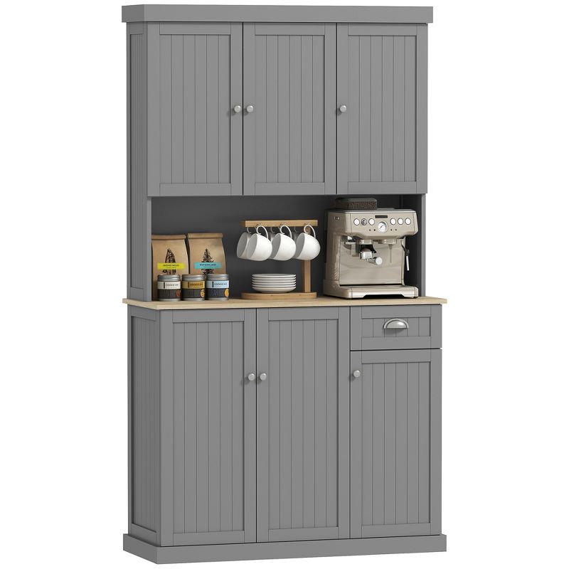 HOMCOM 71" Buffet with Hutch, Modern Kitchen Pantry Storage Cabinet with Microwave Oven Countertop, Drawer, Gray