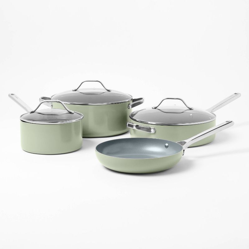 7pc Nonstick Ceramic Coated Aluminum Cookware Set Sage Green - Figmint™: Induction & Dishwasher Safe, PFOA/PTFE-Free