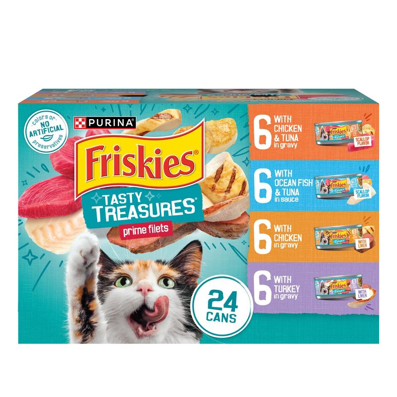 Purina Friskies Tasty Treasures Prime Filets Ocean Fish, Chicken & Turkey Wet Cat Food - 5.5oz/24ct Variety Pack