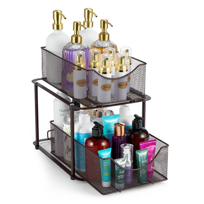 Sorbus 2 Tier Under Sink Organizers - Strong Steel Mesh Sliding Drawers for Enhanced Storage Bathroom, Kitchen, Home and more (Bronze)