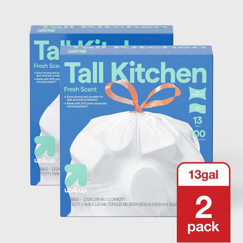 2 Pack/13gal/100ct Each UltraStretch Tall Kitchen Drawstring Trash Bags - Fresh Scent - up&up™