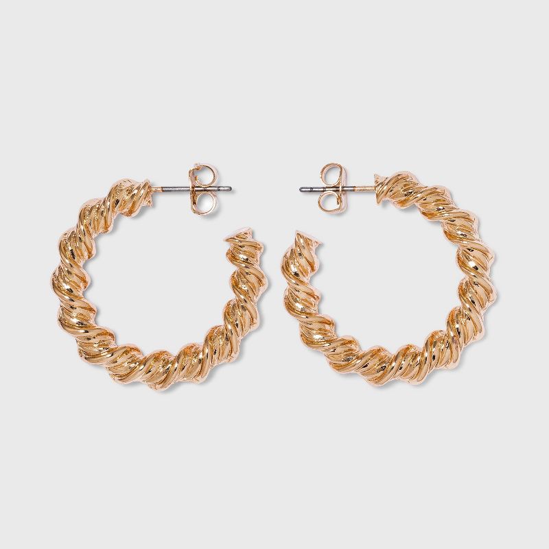 Gold Twisted Hoop Earrings - A New Day™ Gold: Nickel-Free Metal, Post Closure, 1.18" Length