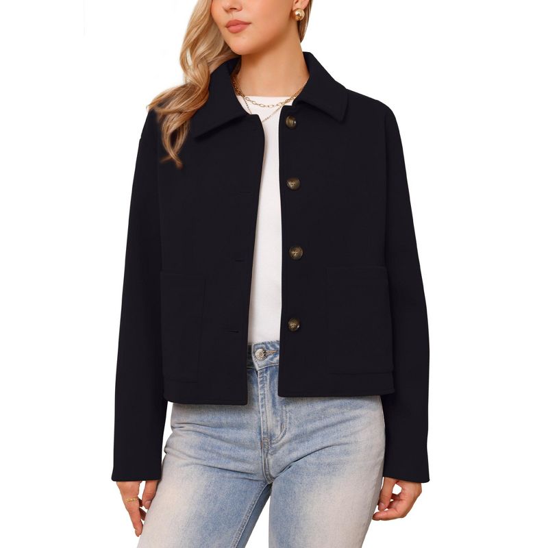 INSPIRE CHIC Women's Single Breasted Casual Turn Down Collar Long Sleeve Winter Pea Coat with Pockets Large Black