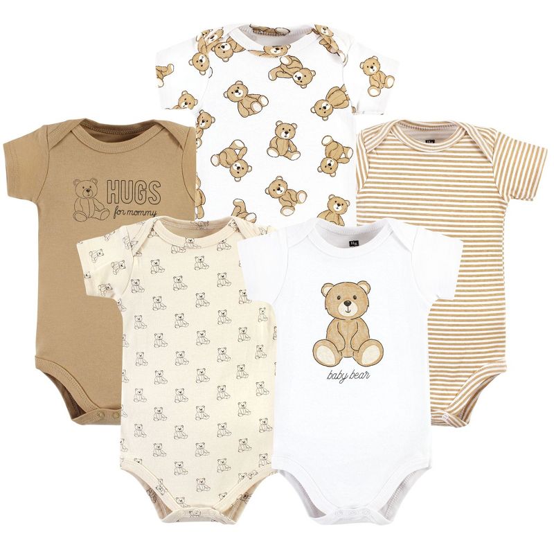 Hudson Baby Cotton Bodysuits, Teddy Bears 5-Pack, Newborn