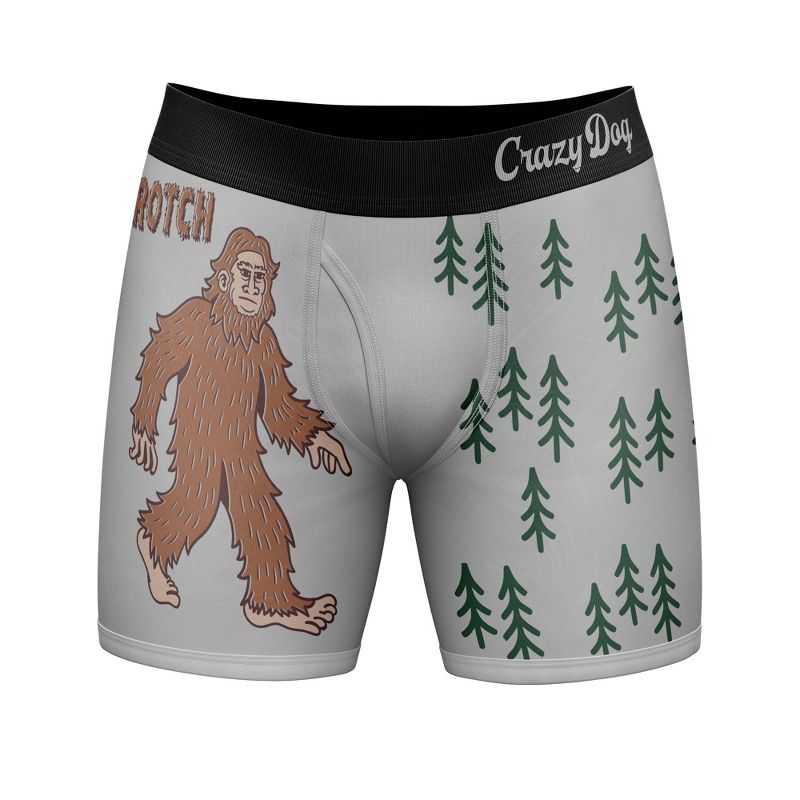 Mens Sascrotch Boxer Briefs Funny Saying Big Foot Joke Graphic Novelty Underwear for Guys - Crazy Dog Boxer Briefs Gift for Dad Grey L
