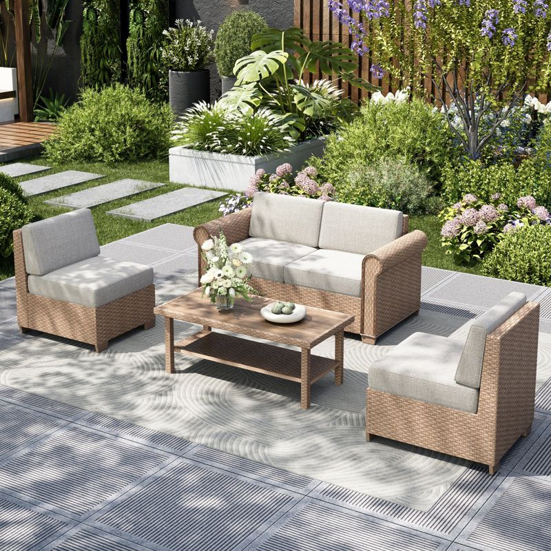 Captiva Designs Large Outdoor Patio Sectional Sofa Wicker Furniture Conversation Set with Cushions Set B