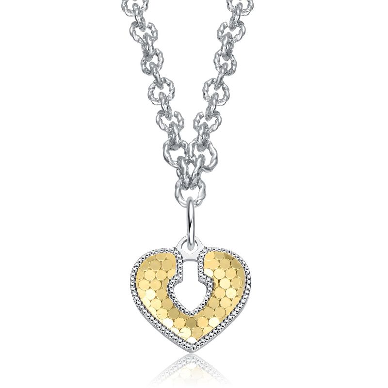 Guili Two-Tone Textured Open Padlock Pendant Necklace – Modern, Stylish, and Unique Jewelry for a Trendy Fashion Statement, Perfect for Everyday Wear