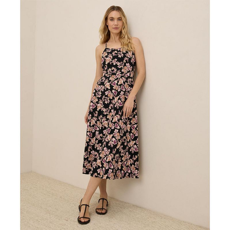 Pact Women's Organic Cotton Fit & Flare Midi Dress Short Scattered Posies Black X Small Short