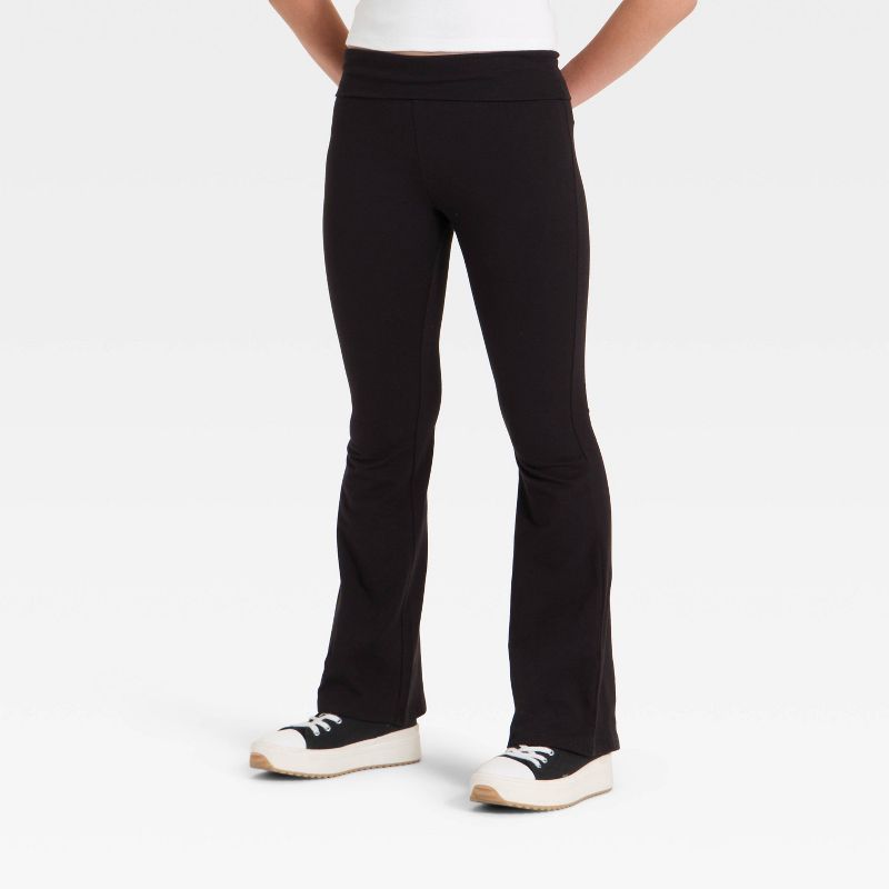 Girls' Foldover Waist Flare Leggings - art class™ Black M