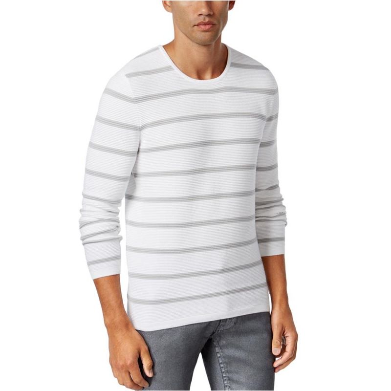 I.N.C International Concepts Mens Ribbed Stripe Pullover Sweater, whitepure, Large