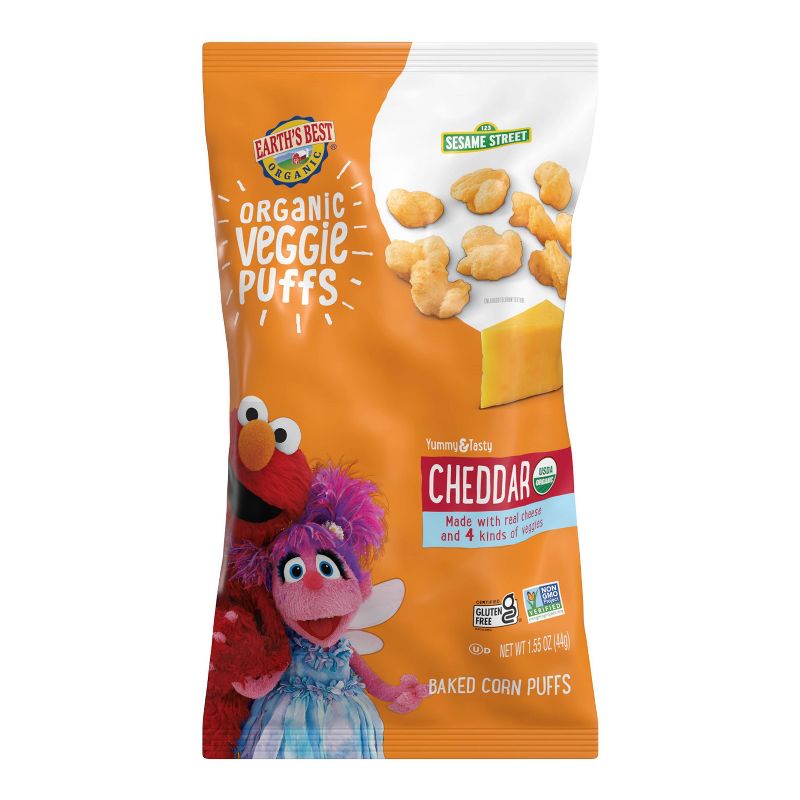 Earth's Best Organic Veggie Cheddar Puffs Baby & Toddler Snacks Sesame Street - 1.55oz