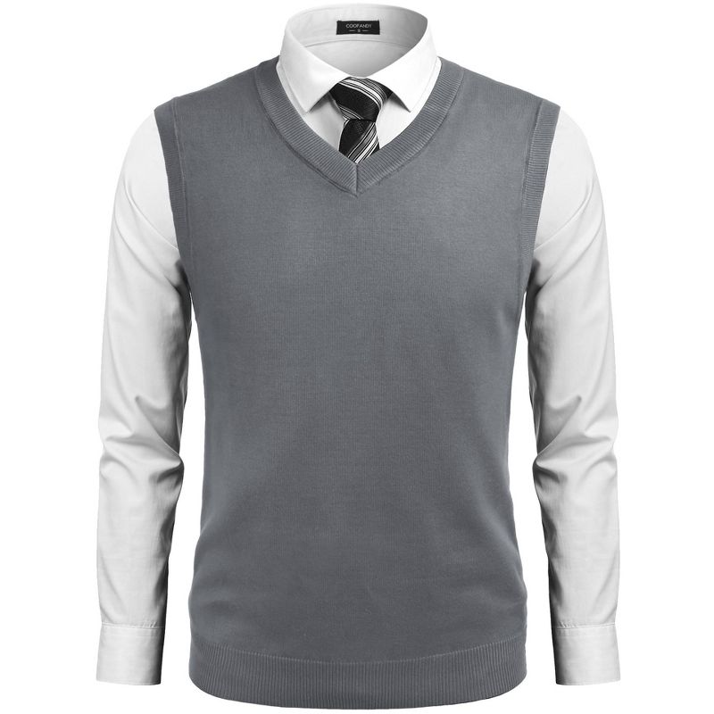 COOFANDY Men's Sleeveless V Neck Pullover Sweater Slim Fit Casual Argyle Sweater Vest Grey M
