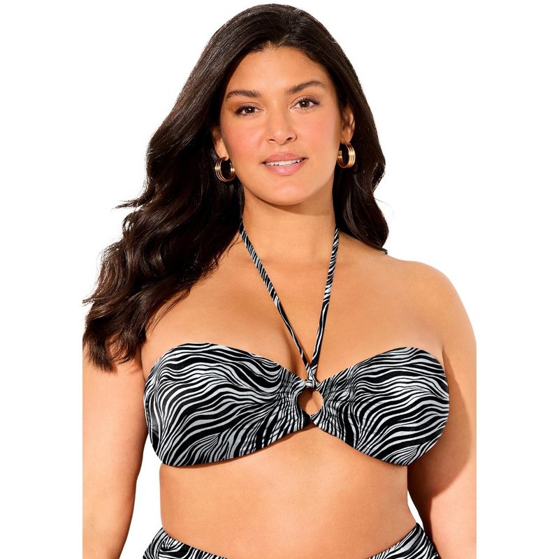 Swimsuits for All Ruched Ring Bandeau Bikini Top - 12, Island Zebra (Plus Sizes Available)