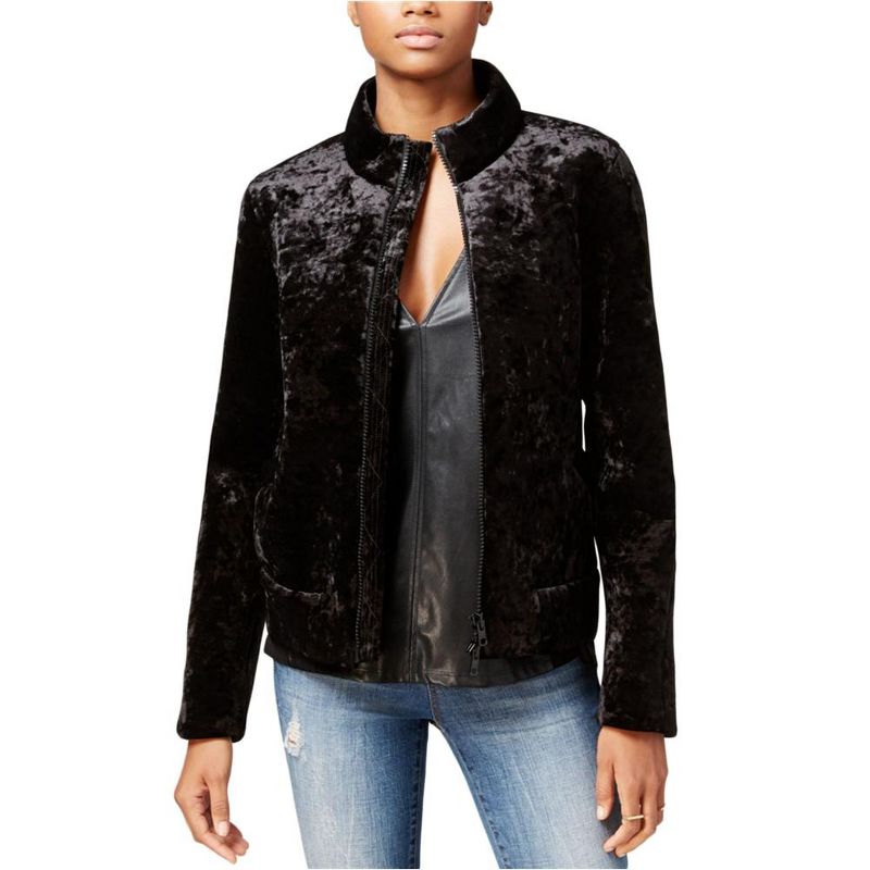 Rachel Roy Womens Velvet Bomber Jacket, black, X-Small