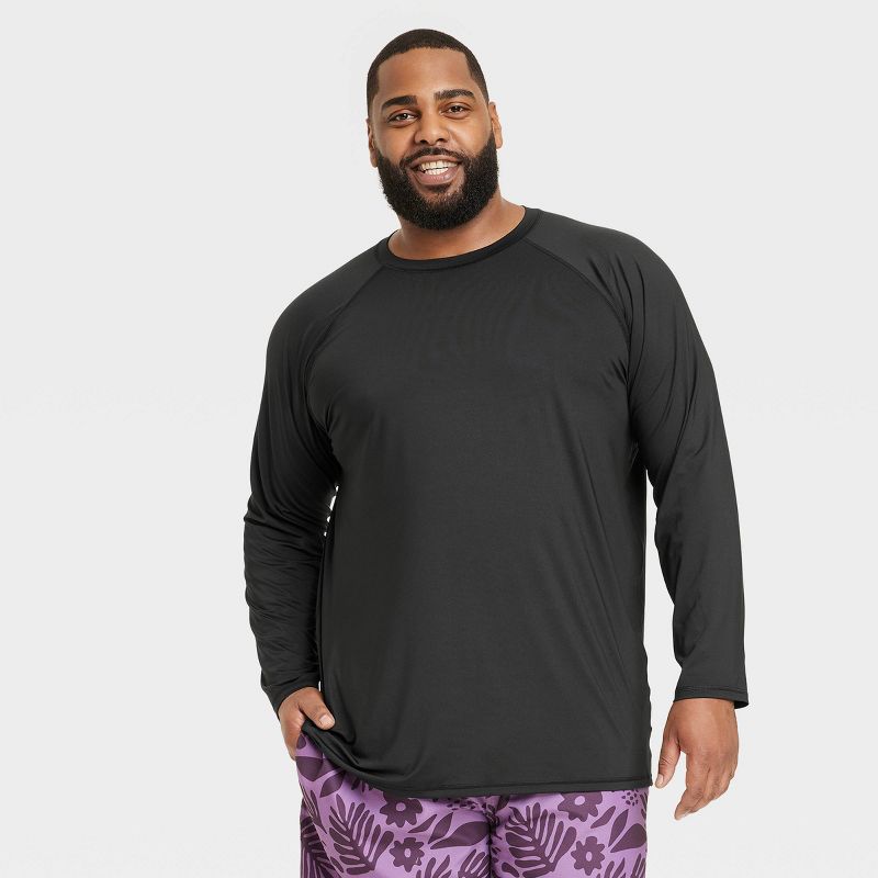 Men's Big & Tall Long Sleeve Rash Guard Swim Shirt - Goodfellow & Co™ Black 2XL: UPF 50+, Recycled Polyester