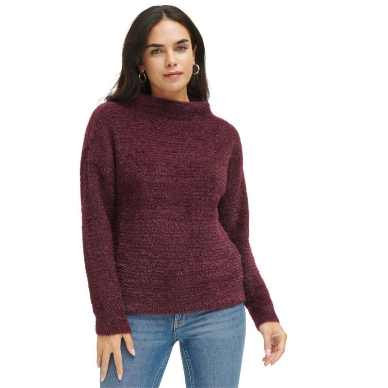 Calvin Klein Womens Funnel Neck Pullover Sweater, darkpurple, Medium