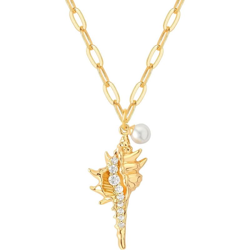 14K Gold Ocean Necklace - Starfish/Seahorse/Shell Pendant, Adjustable Boho Beach Jewelry for Women