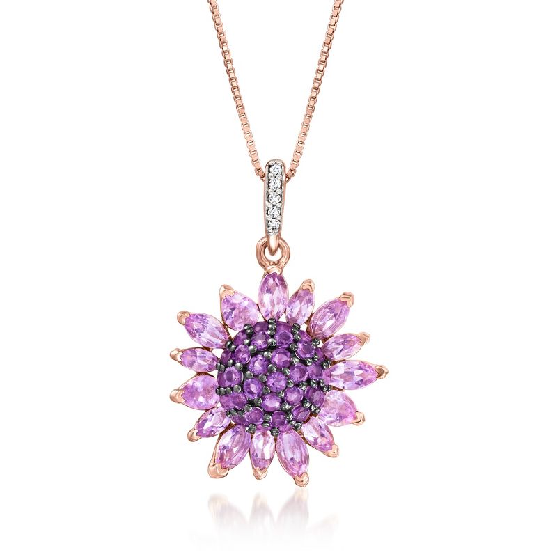 Ross-Simons 2.90 ct. t.w. Amethyst and .10 ct. t.w. White Topaz Flower Pendant Necklace in 18kt Rose Gold Over Sterling Size 18