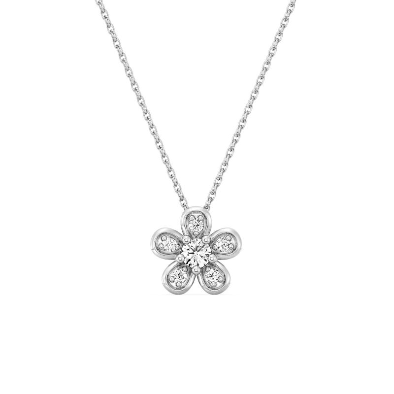 Itsy Bitsy by Gilded 1/6 ct t.w. Lab Grown Diamond Flower Pendant Necklace in Sterling Silver, 18" Cable Chain