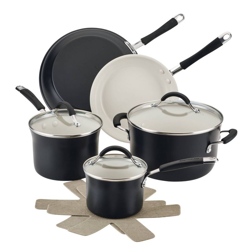 Rachael Ray 10pc Cucina Ceramic Nonstick Cookware Pot and Pan Set Peppercorn