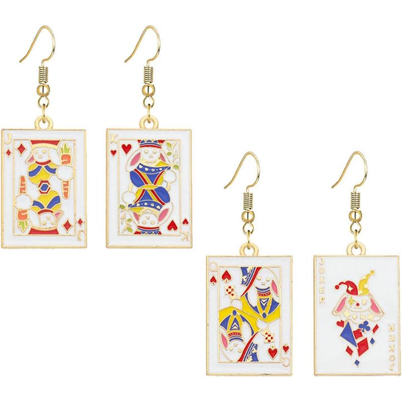 Dreuyet 2-Pair Poker Earrings Set, Queen of Hearts & Spade Ace Asymmetric Design, Halloween Casino Theme Jewelry for Women. JQK Hoops One Size