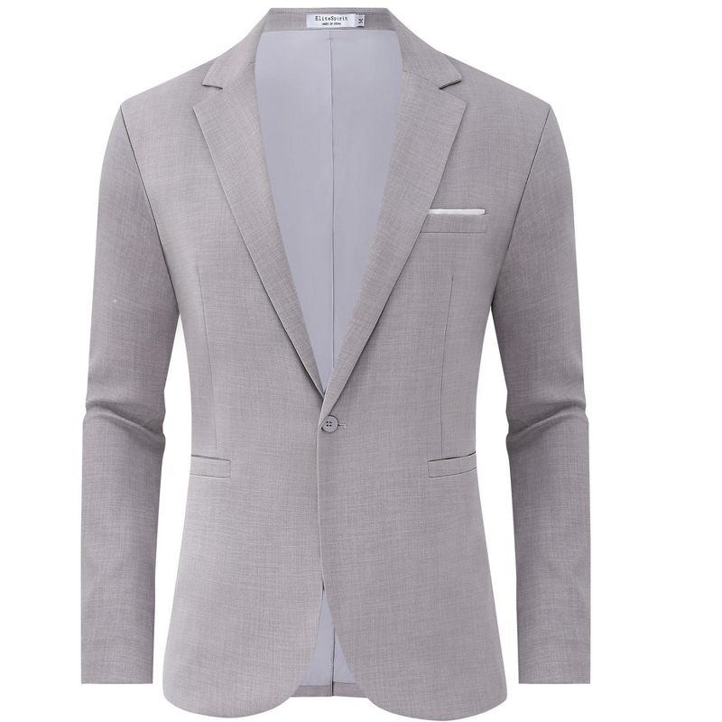 Men's Casual Blazer Jacket One Button Suit Jackets Lightweight Slim Fit Sport Coat Light Gray XL