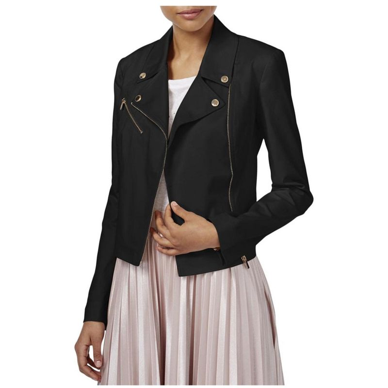 Rachel Roy Womens Asymmetrical Motorcycle Jacket, black, Small