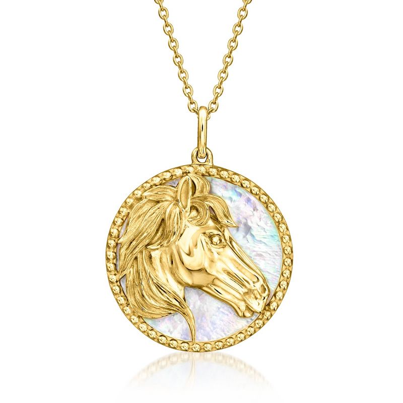 Ross-Simons Mother-Of-Pearl Horse Pendant Necklace in 18kt Gold Over Sterling Size 18