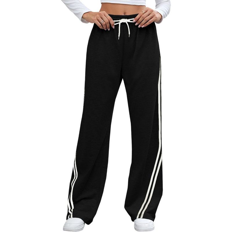 Coolmee Womens Track Pants Athletic Running Pants Straight Leg Sports Jogging Striped Loose Fit Sweatpants L Black