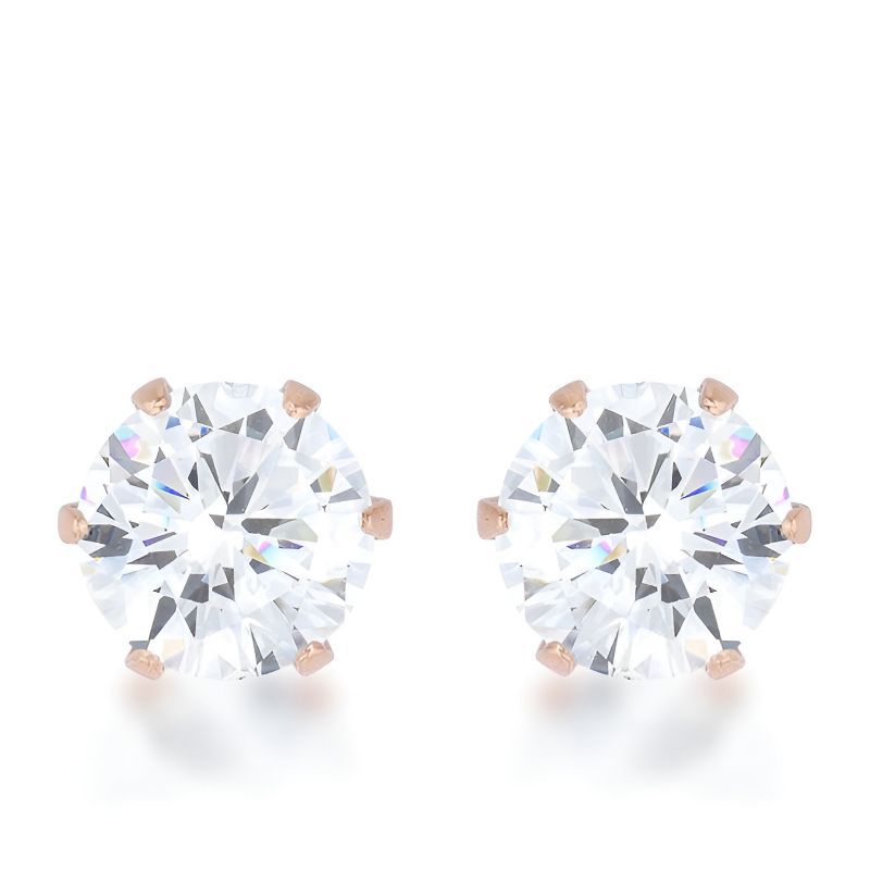 Slickblue 3.4ct CZ Rhodium Stainless Steel Stud Earrings for Women, Rose Gold, Prong Set, Contemporary Jewelry