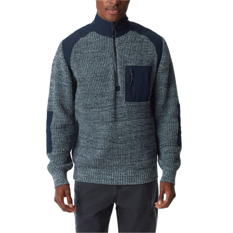 BASS OUTDOOR Mens Quarter Zip Patch Pullover Sweater, navy, Small