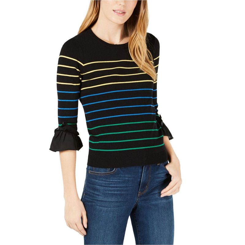 maison Jules Womens Ruffled Cuff Pullover Sweater, blackcombo, Medium